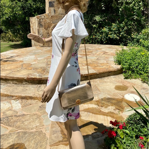 Flirty floral dress ecru W/violet NWT - Picture 7 of 8